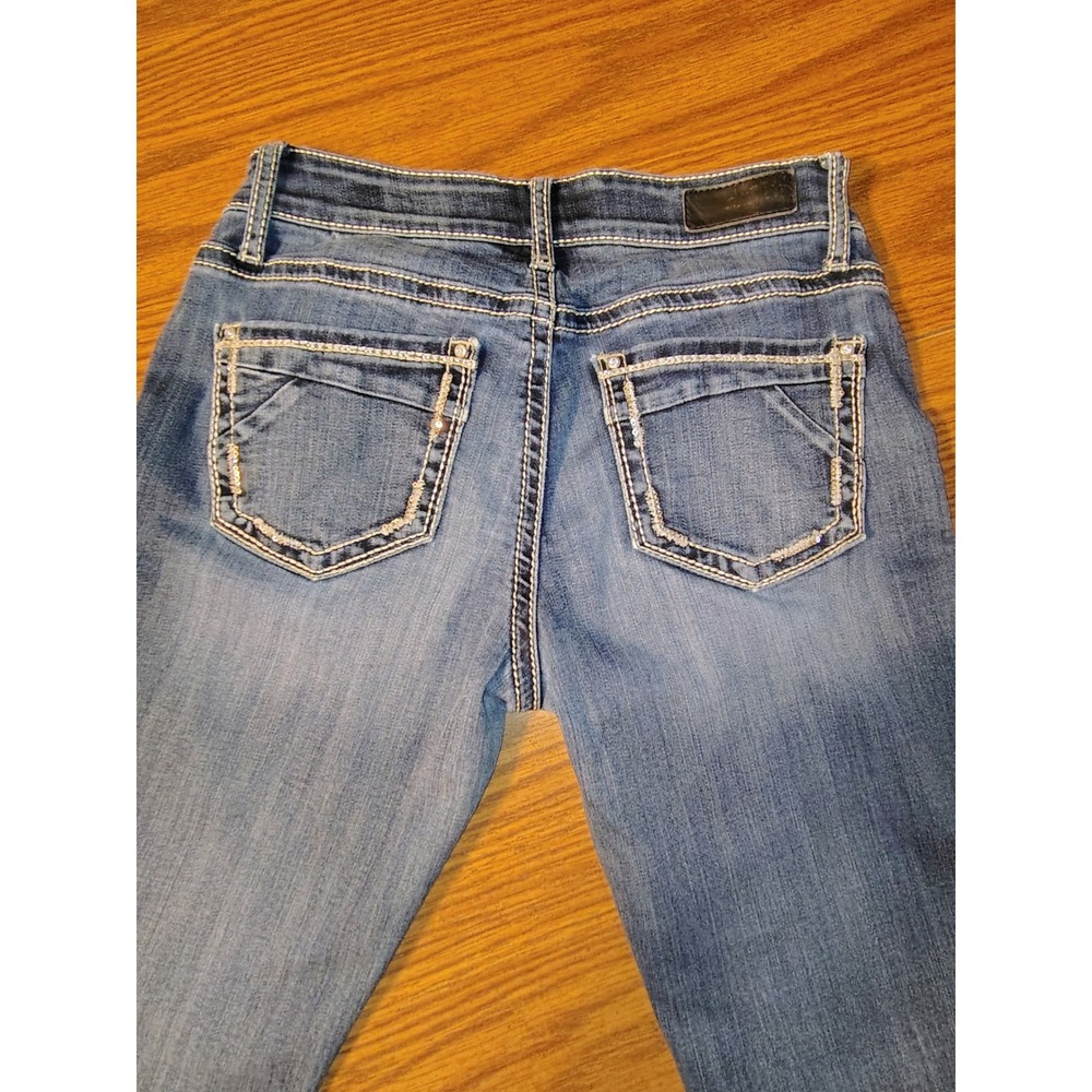 Daytrip Virgo Bootcut Jeans Womens 26R Medium Wash Rhinestone DBK3707 Blue - Picture 8 of 12
